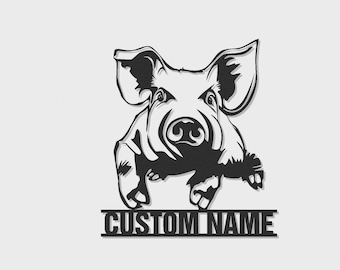 Personalized Pig LED Metal Sign | Modern Farmhouse Wall Art, Kitchen Decor