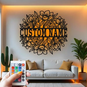 Kundenspezifische Blumenmetallwand-Kunst mit geführtem Licht, personifizierte Blumen-Dekor, botanisches Garten-Wandbehang-Geschenk für Mamma, Wohnzimmer-Dekor