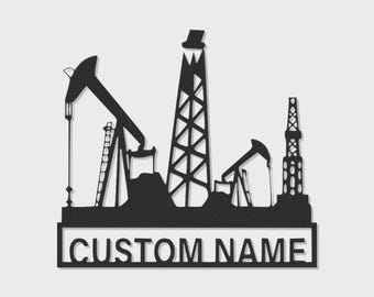 Custom Oil Rig LED Metal Sign | Industrial Drilling Wall Art (Personalized Name)