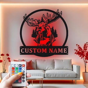 Aangepaste metalen led-muurkunst eland: gepersonaliseerd interieur, jagerscadeau