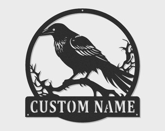 Custom Raven LED Metal Sign | Gothic Crow Wall Art, Personalized Decor