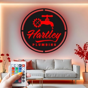 Custom Plumber Metal Wall Art with RGB LED: Personalized Plumbing Decor