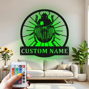 Custom Beetle Metal Wall Art: LED Light Entomology Decor