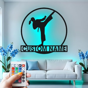 Aangepaste metalen wandkunst karate meisje: led-decor vechtsport