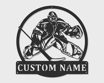 Custom Hockey Goalie Metal Wall Art: Personalized LED Sports Decor