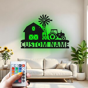 Farm Tractor Custom Sign Metal Wall Decor With Led Light , Farmer Barn Decor, Rustic Country Gift for Farmhouse