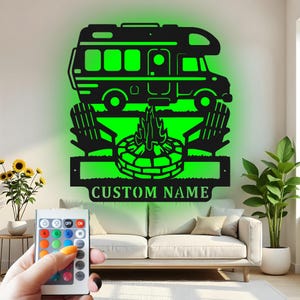 Custom Camper Metal Wall Art with LED: Personalized RV Decor