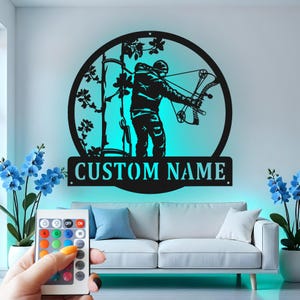 Custom Bow Hunter LED Metal Wall Art: Personalized Cabin Decor