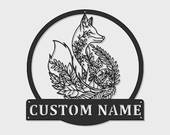Custom Fox Name Sign | Laser-Cut Metal Woodland Nursery Decor | LED Night Light