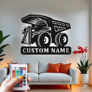 Custom Dump Truck Metal Wall Art: LED Light Decor