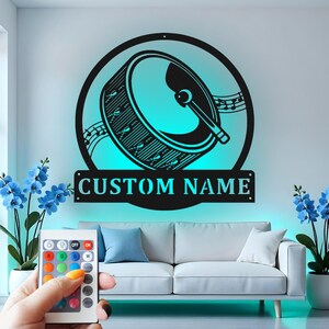 Custom Drum LED Metal Wall Art: Personalized Musician Decor