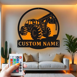 Custom Logging Equipment Metal Wall Art with LED: Personalized Forestry Decor