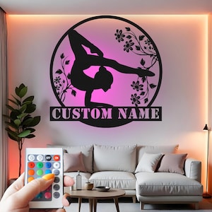 Custom Gymnastics Metal Wall Art with LED: Personalized Gymnast Decor