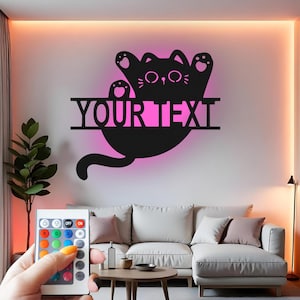 Custom Cat LED Metal Wall Art: Personalized Kitten Name Sign