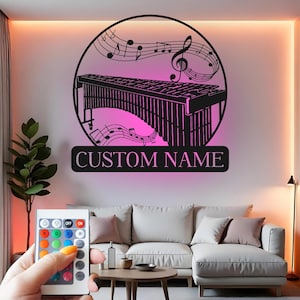 Custom Marimba Metal Wall Art: LED Music Room Decor