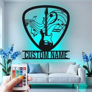 Custom Guitar Metal Wall Art with LED: Personalized Musician Gift