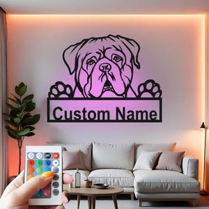 Custom Bulldog LED Metal Wall Art: Personalized Dog Memorial Decor