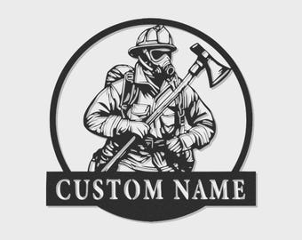 Personalisiertes Feuerwehrmann Metallschild | Kundenspezifische LED-Wand-Kunst, Ersthelfer-Dekor