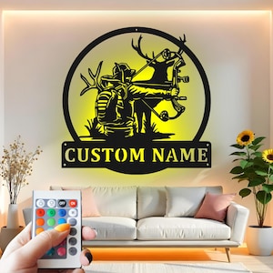 Custom Bow Hunter LED Metal Wall Art: Personalized Hunting Decor