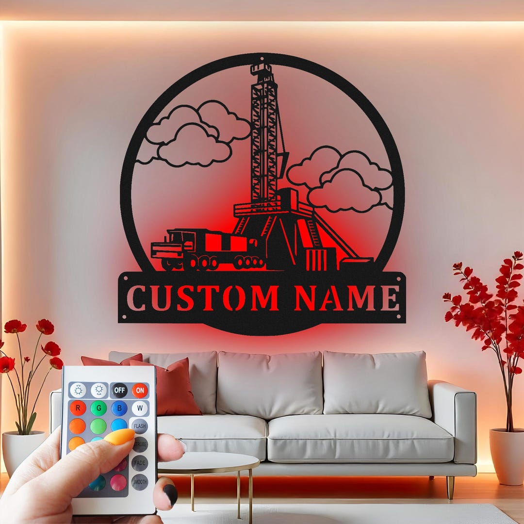 Custom Oil Rig LED Metal Wall Art: Personalized Oilfield Decor - Etsy