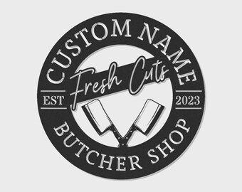 Custom Butcher Shop Metal Sign with Fresh Cuts Design, Personalized Kitchen Decor