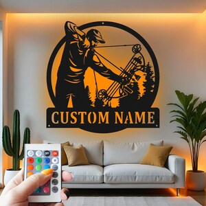 Custom Bow Hunter LED Metal Wall Art: Personalized Archery Decor