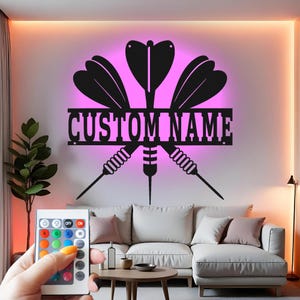 Custom Darts Metal Wall Art with LED: Personalized Game Room Decor