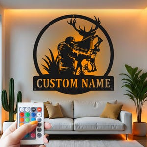 Custom Bow Hunter LED Metal Wall Art: Personalized Cabin Decor