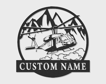Personalized Helicopter Metal Art | Custom Aviation Name Sign | LED Military Aircraft Decor