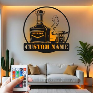 Bourbon Whisky und Zigarren-LED-Licht-kundenspezifisches Zeichen-Metallwanddekor, Bar-Dekor, Mannhöhlengeschenk, Spirituosen-Liebhaber-Geschenkidee