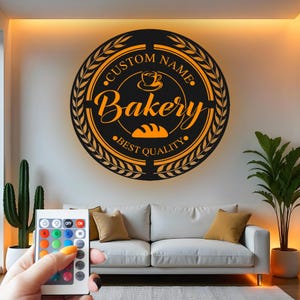 Custom Bakery LED Light Metal Wall Art: Personalized Kitchen Decor