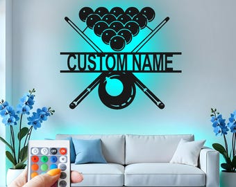 Custom LED Pool Table Metal Wall Art: Personalized Game Room Decor