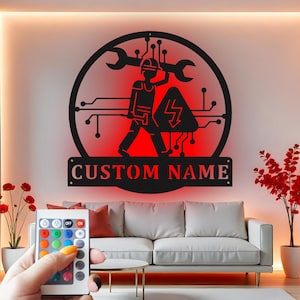 Electrician Custom Sign Metal Wall Decor With Led Light , Electrical Worker Decor, Unique Gift for Electricians