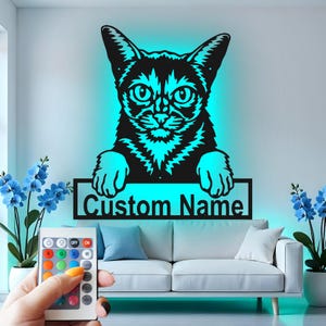Custom Cat LED Metal Wall Art: Personalized Pet Name Sign