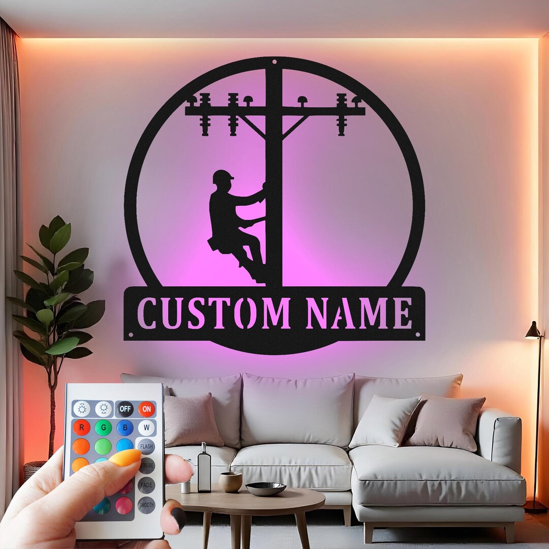 Lineman Custom Sign Metal Wall Decor With Led Light , Electrician Gift ...