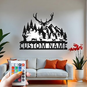 Deer Hunting Custom Sign Metal Wall Decor With Led Light , Hunter Gift, Outdoor Wildlife Decor for Cabin Lodge