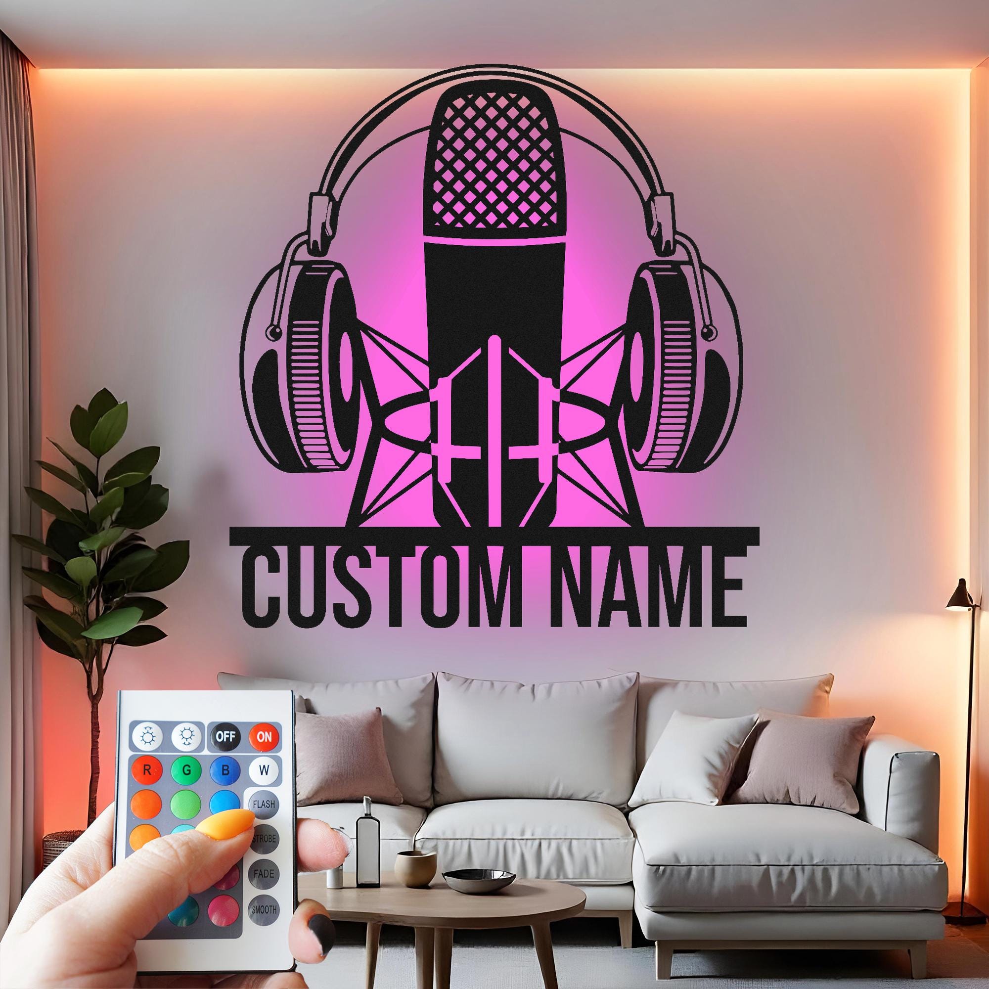 Custom Microphone Metal Wall Art: RGB LED Music Studio Decor - Etsy