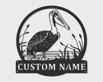 Insegna LED personalizzata in metallo con pellicano / Silhouette decorativa da parete a tema costiero, ideale per la casa al mare.