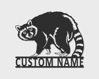 Personalized Raccoon Metal Sign with LED Lights | Custom Wildlife Wall Art, Cabin Decor