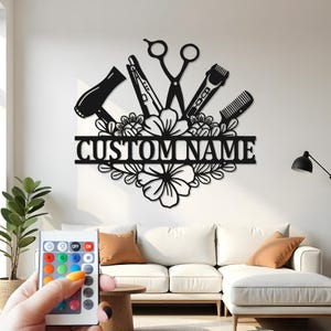 Custom Hair Stylist LED Metal Wall Art: Salon Decor