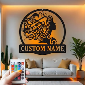 Décoration murale en métal personnalisée avec lumière LED RVB - Cadeau pour coiffeur