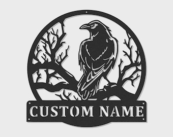 Custom Raven Metal Sign | Gothic Bird LED Wall Art, Wildlife Decor