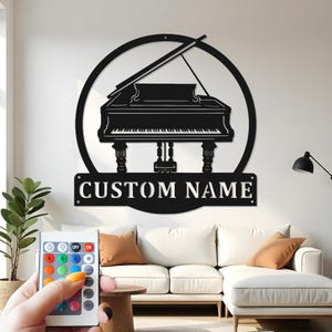 Decorazione da parete in metallo a LED con pianoforte personalizzato: decorazione personalizzata per la sala musica