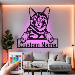Custom Cat LED Metal Wall Art: Personalized Pet Name Sign