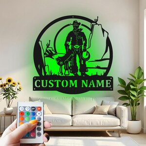 Custom Cowboy Metal Wall Art with LED: Personalized Ranch Decor