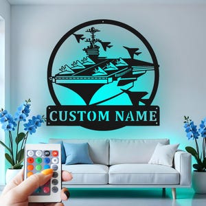 Custom Aircraft Carrier Metal Wall Art: LED Military Decor