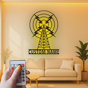 Custom Radio Tower LED Metal Sign | Vintage Broadcasting Art, Ham Radio Gift image 5