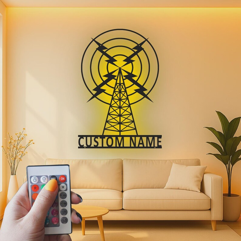 Custom Radio Tower LED Metal Sign | Vintage Broadcasting Art, Ham Radio Gift image 5