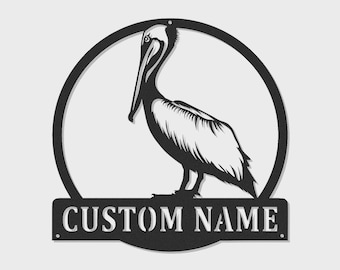 Decorazione murale personalizzata in metallo a forma di pellicano con luci LED a tema costiero, regalo personalizzato per la casa al mare.