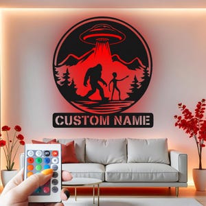 Custom Bigfoot Alien UFO LED Metal Wall Art: Sci-Fi Decor